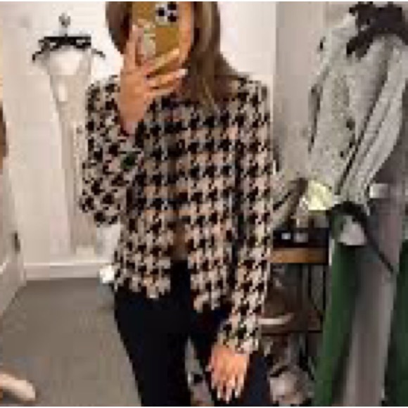 NEW L'agence Agelina Houndstooth Open Front Blazer size 4 Cappuccino Black - Picture 2 of 10